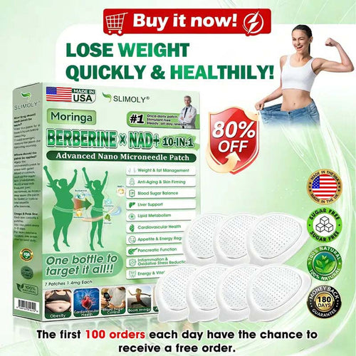 🔥 Achieve Visible Results in Just 7 Days! 🔥 Slimoly® 10-in-1 Advanced Nano Microneedle Patch – Moringa · Berberine × NAD+ Formula for Weight Loss, Skin Tightening, Diabetes & More! 🇺🇸 Use Once Daily for Fast Transformation💪