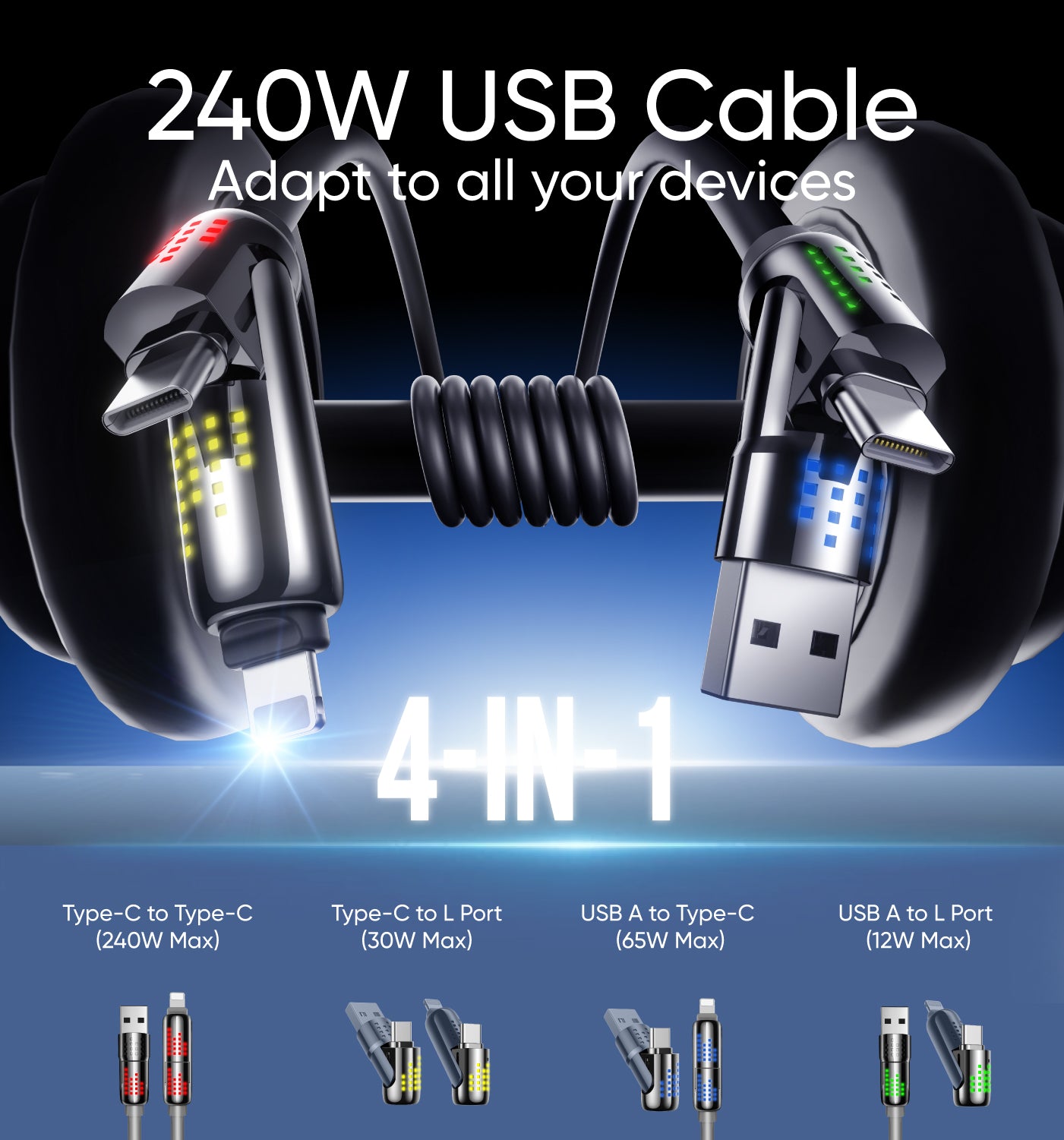 ⚡LOVILDS™ 4-in-1 USB Charging Cable mFish fast charging